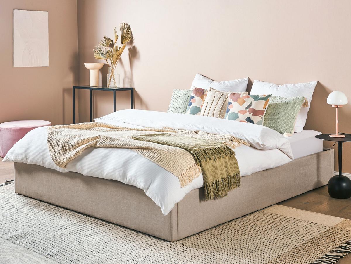 POLSTERBETT 180/200cm Beige Dinan - Beige, Holz/Textil (180/200cm) - Beliani