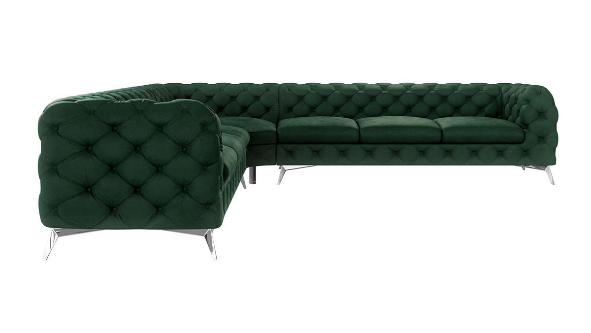 ECKSOFA Chesterfield Laura Flasche Grün Samt - Smaragdgrün/Silberfarben, Holz/Textil (323/323cm) - S-Style
