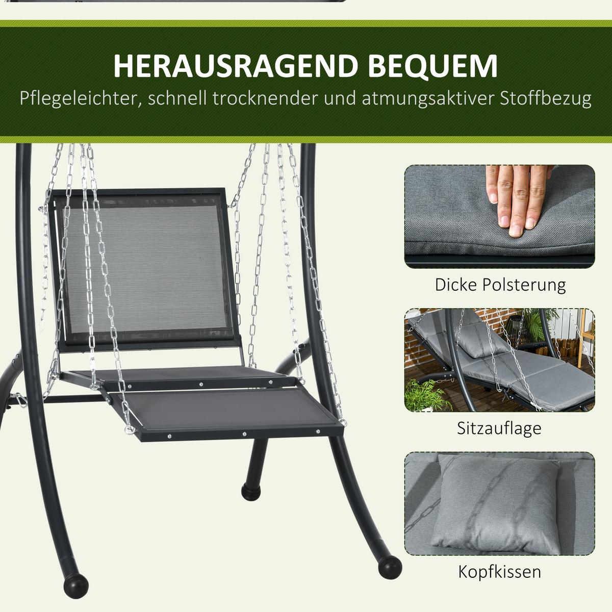 HOLLYWOODSCHAUKEL, 108 x 145 cm x 169 cm, Stahl, Dunkelgrau - Dunkelgrau, Metall (145/169/108cm) - Outsunny