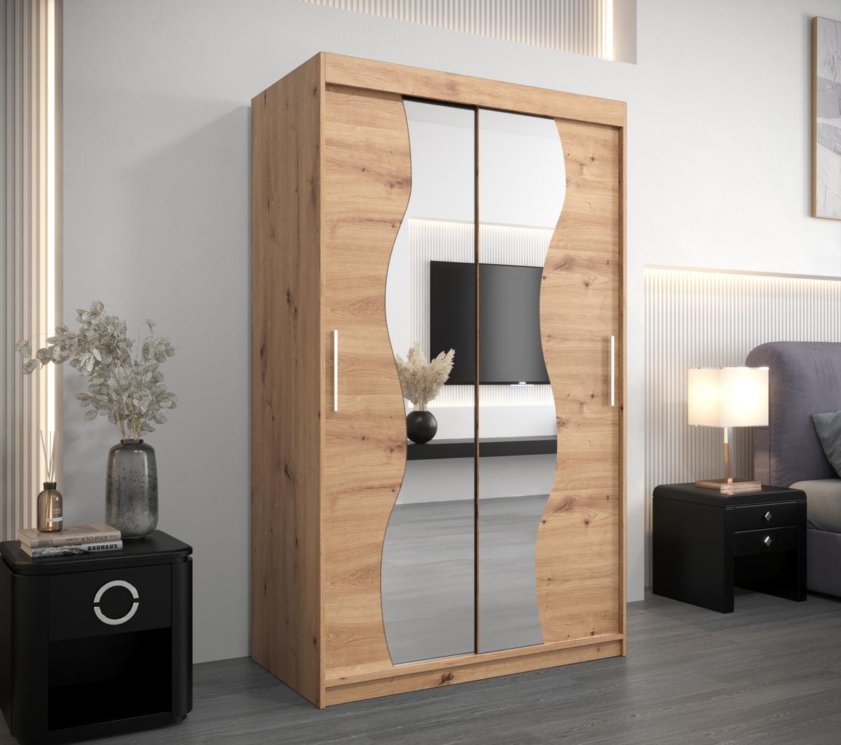 SCHWEBETÜRENSCHRANK 200/120/62 2-türig - Silberfarben/Eiche Artisan, Holz/Kunststoff (120/200/62cm) - MÖBEL KRYSPOL