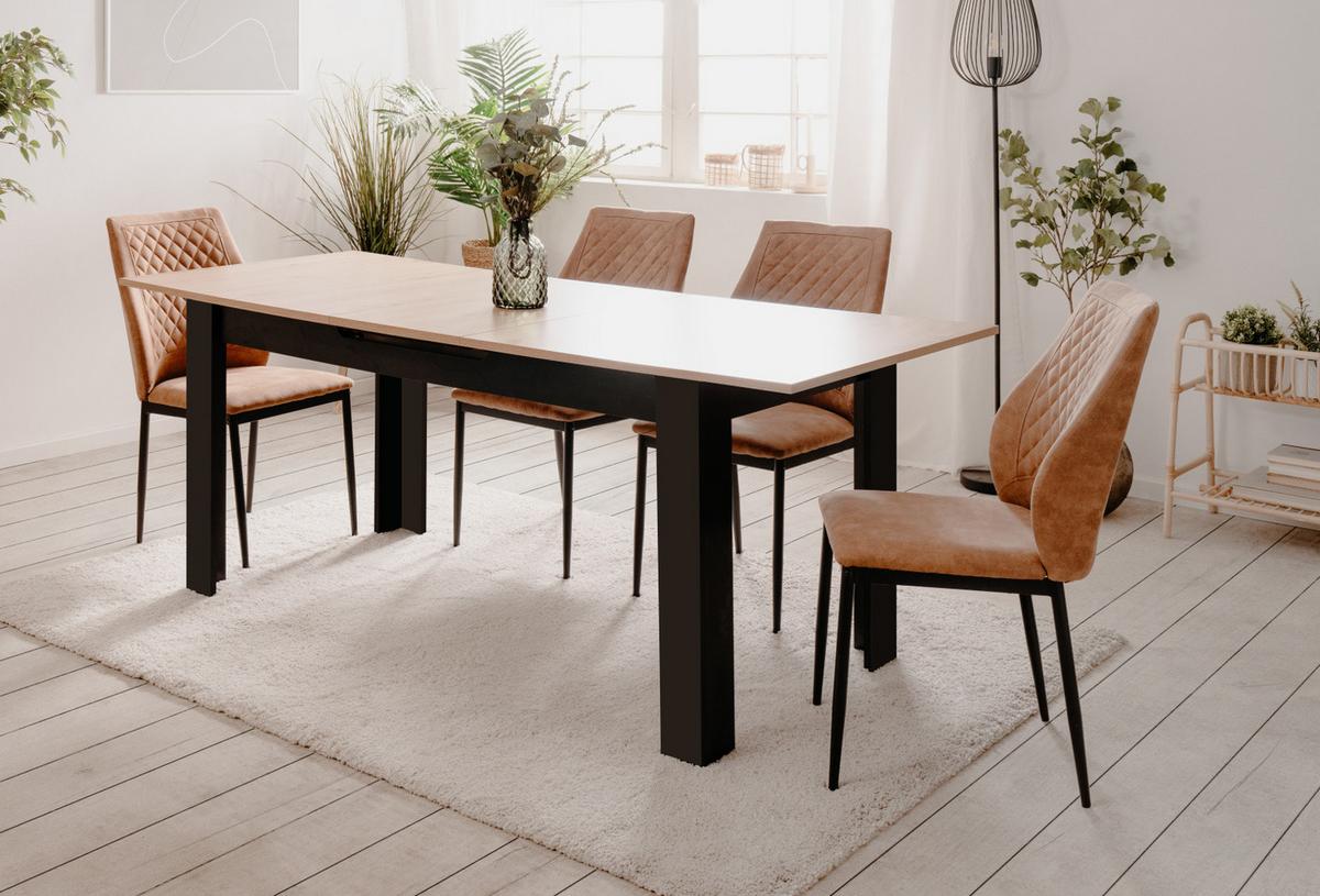 ESSTISCH Eiche Artisan, schwarz 160 - 20 cm, Küchentisch ausziehbar - Schwarz/Eiche Artisan, Holzwerkstoff (160/80/75cm) - Furn.Design
