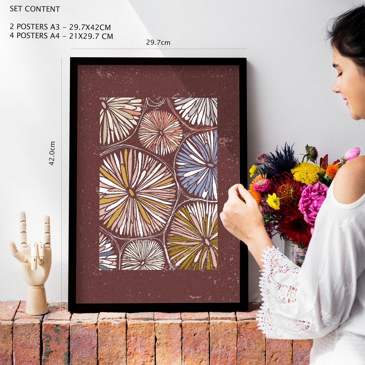 POSTER Set Mit 6 Drucken Von Blütenblättern In Der Sammlung Ethnischere Dekorative Rahmen Für Ihr Zuhause Wandkunstdruck A3 & A4 Weißer Rahmen - Weiß, Papier (29/3cm) - Nacnic