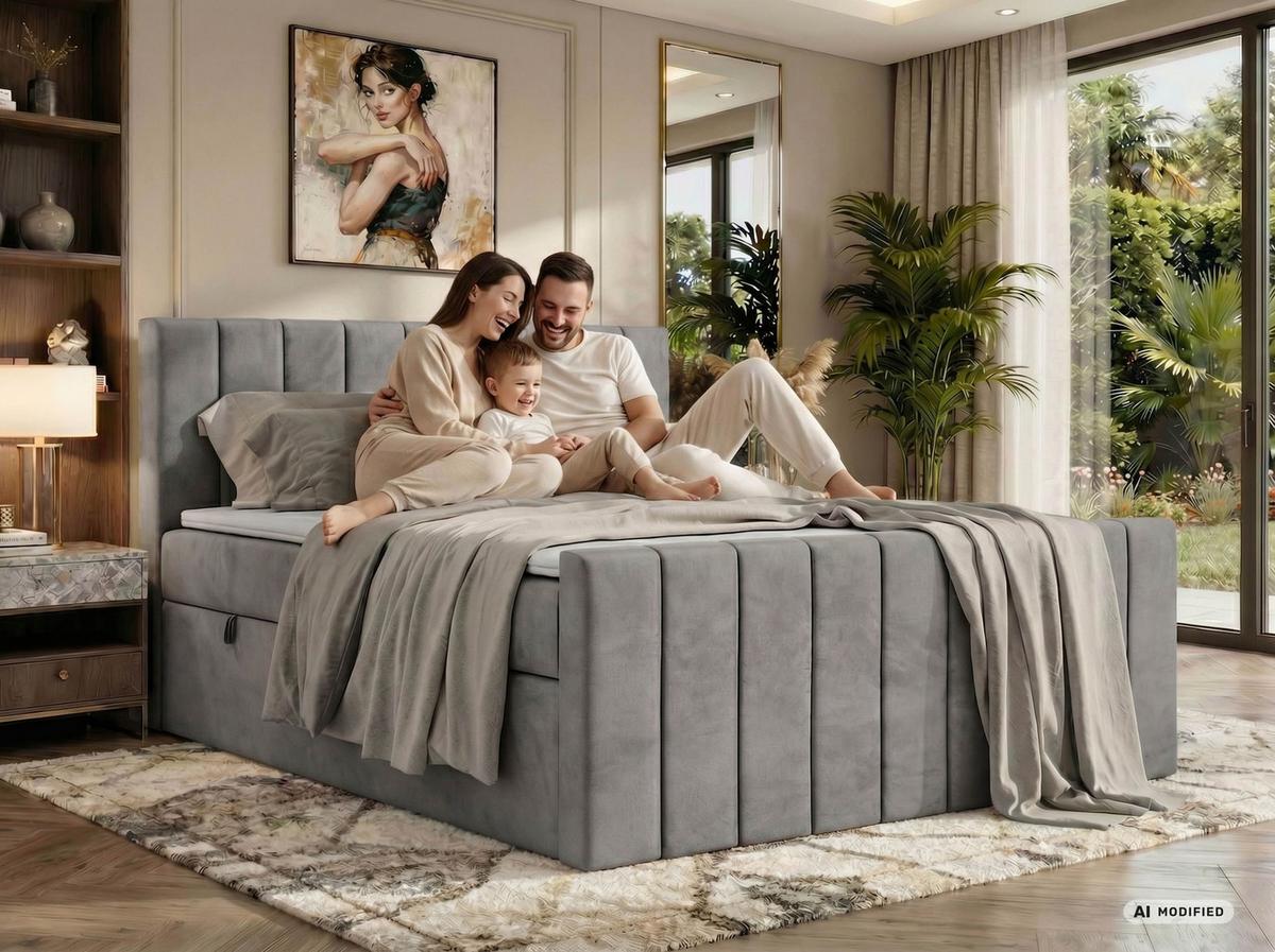 BOXBETT ALVER DUO 180/200 - Beige Velvet - Topper T25 - H3 - Beige/Schwarz, Kunststoff/Textil (180/200cm) - MKS