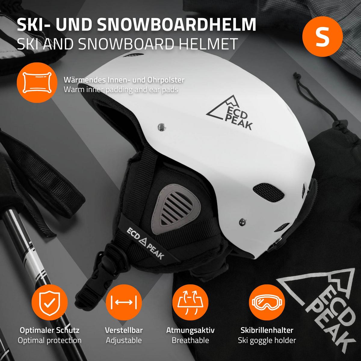 SKIHELM für Herren und Damen Snowboardhelm robust Weiß S 51-54 cm - Weiß, Kunststoff (28/22cm) - ECD-Germany