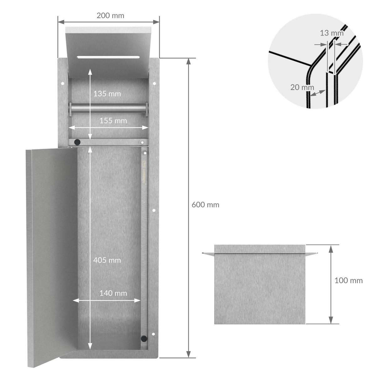 UNTERPUTZ-SCHRANKMODUL WC aus Edelstahl Silber 60x20x14 cm - Silberfarben, Metall (14/60/20cm) - LuxeBath