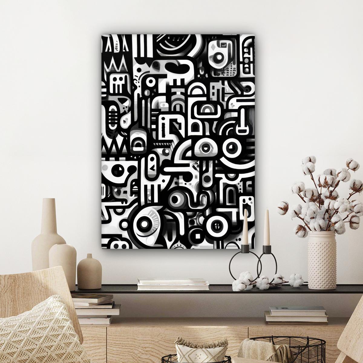 LEINWANDBILD Symbole - Abstrakt - Grafik - Schwarz Wandbild Wohnzimmer 60x80 cm - Schwarz, Textil (60/80cm) - MuchoWow