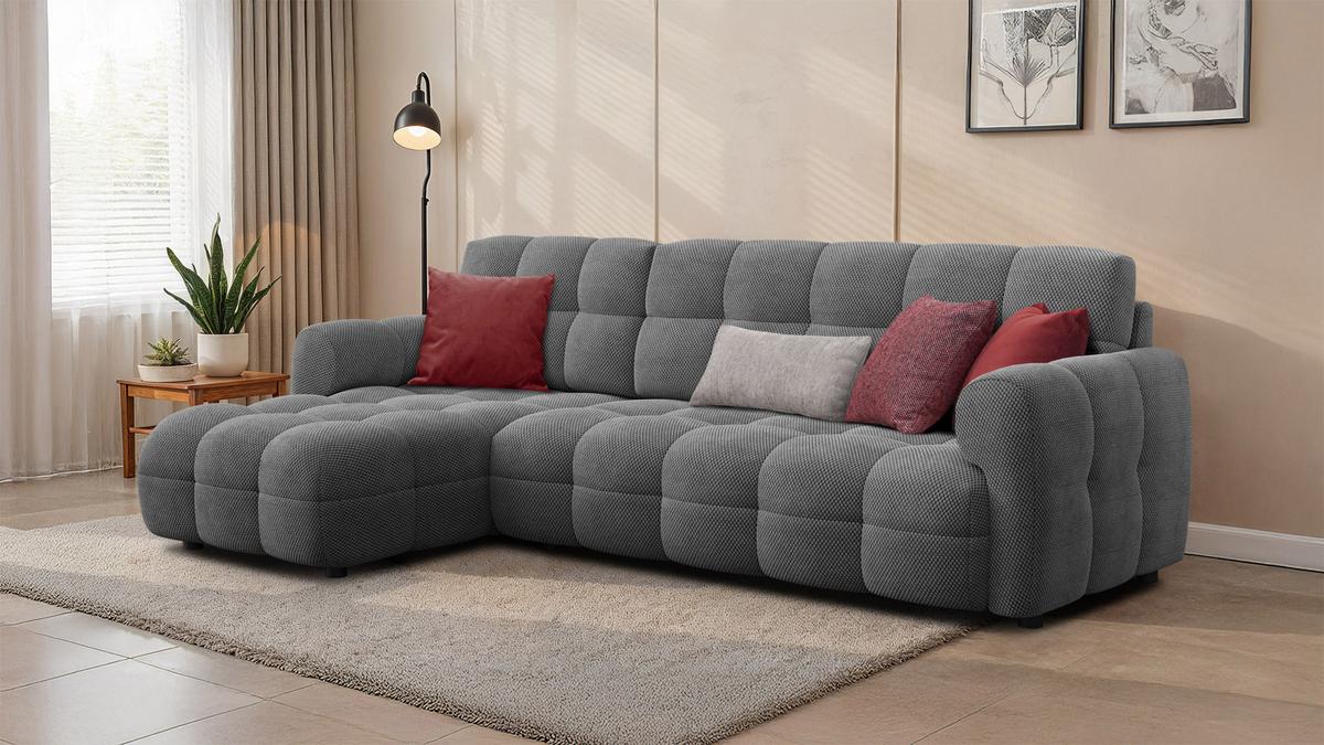ECKSOFA MELLOW 4-Sitzer, grau - Schwarz/Grau, Holz/Textil (262/156cm) - Wozimo