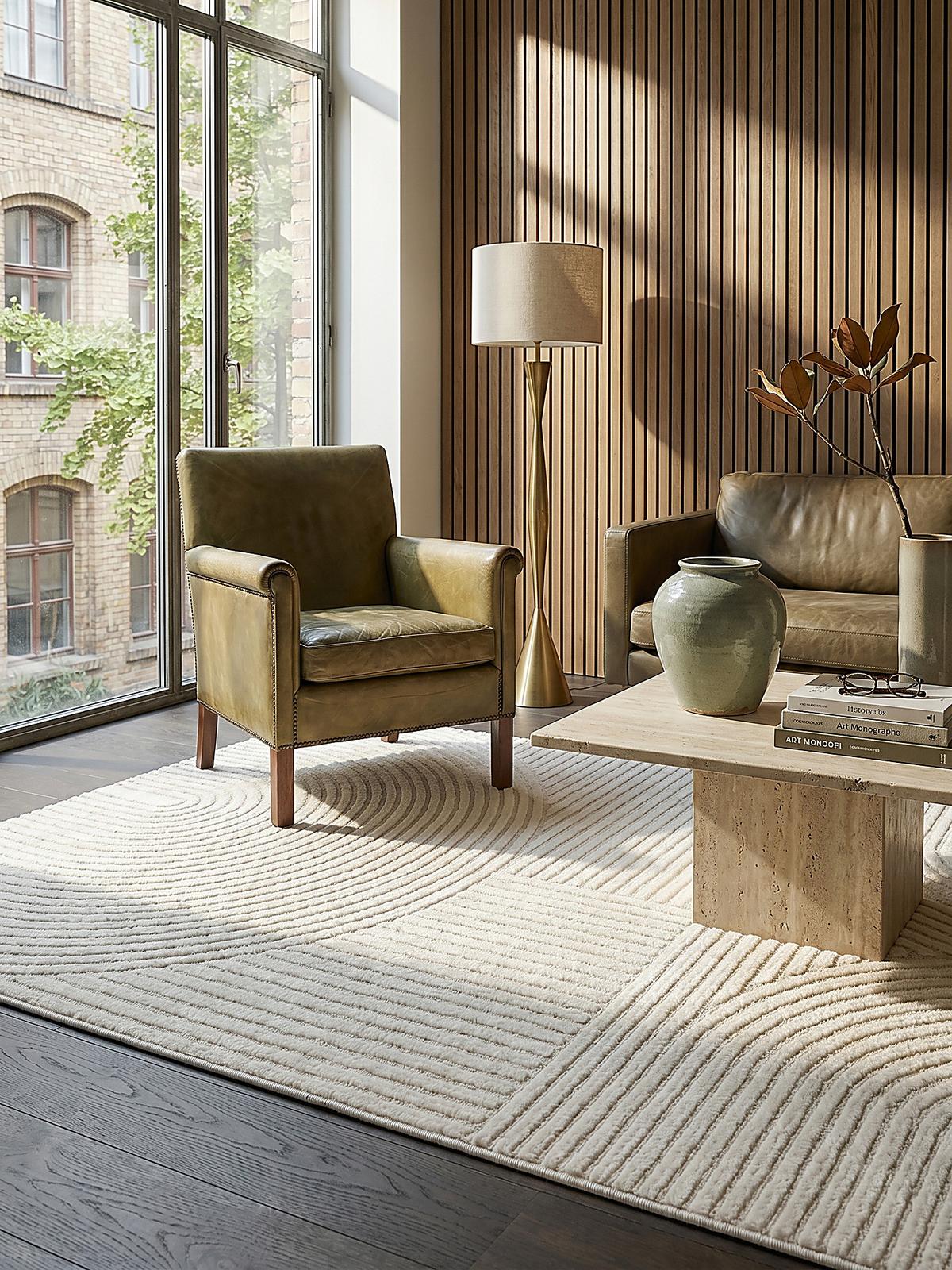 KURZFLORTEPPICH Geometrisch CETINA Polypropylen Creme 120 x 170 cm - Beige, Textil (120/170cm) - KADIMA DESIGN