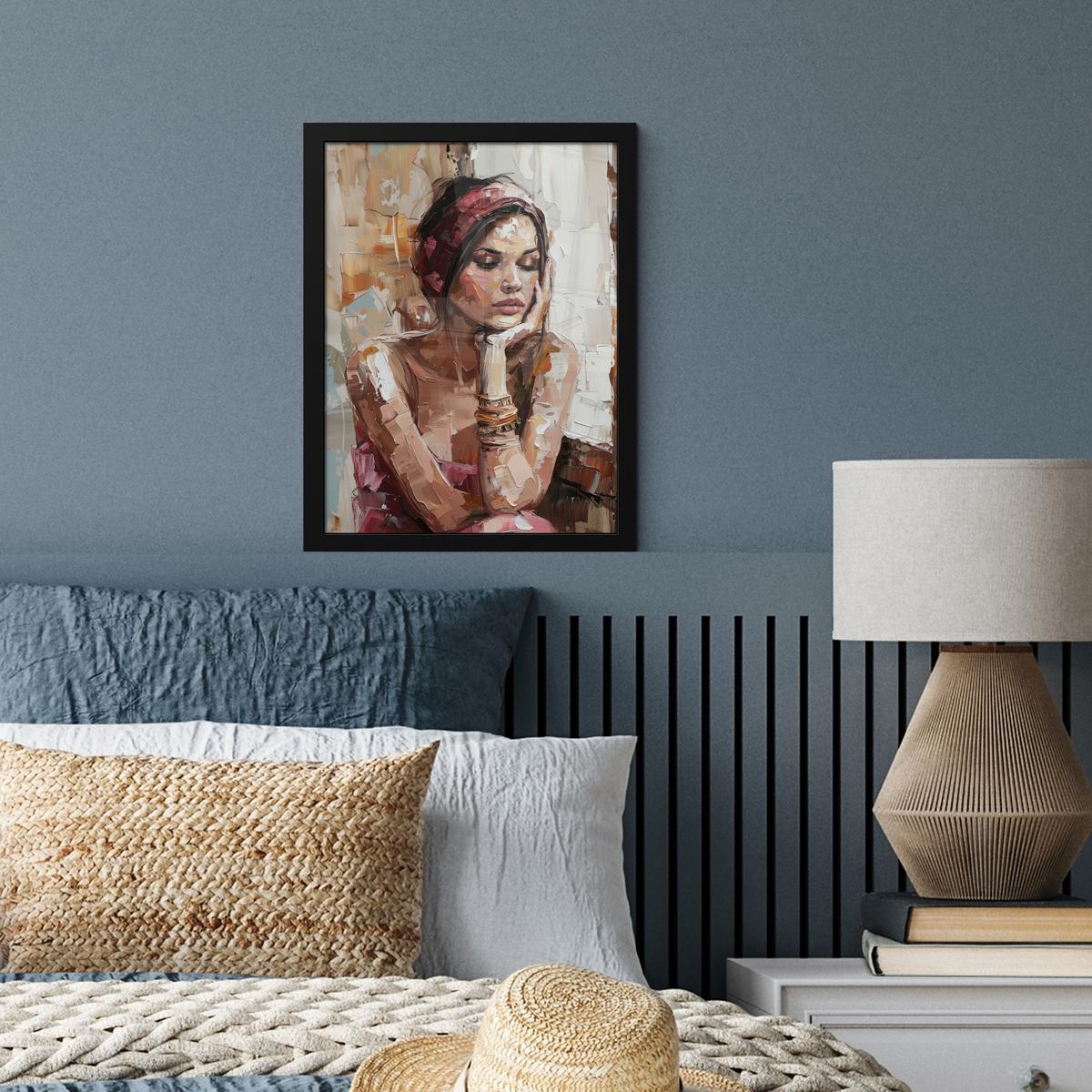 POSTER MIT RAHMEN Frau - Lackierung - Porträt - Modern Bilderrahmen 30x40 cm - Altrosa, Papier (30/40cm) - MuchoWow