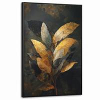 LEINWAND Bilder mit Rahmen - Golden Leaf Komposition - Botanical Luxury - 100x150 - Goldfarben, Textil (100/150cm) - MuchoWow