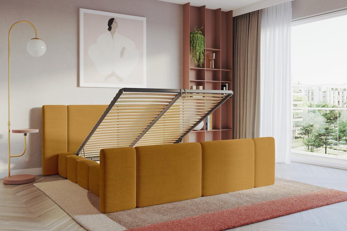 POLSTERBETT mit Bettkasten, Fußteil und Lattenrost, Boxbett ohne Matratze - NILO-Z 160x200 Senfgelb - Currygelb, Holzwerkstoff/Textil (160/200cm) - ALTDECOR