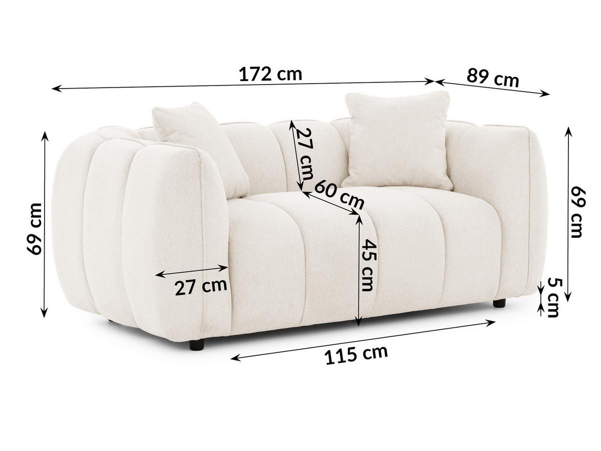2-SITZER SOFA Nubira in tief gesteppter Bubble-Optik aus weichem Creme Strukturstoff im modernen Design - Creme/Schwarz, Holz/Kunststoff (172/69/89cm) - S-Style Möbel