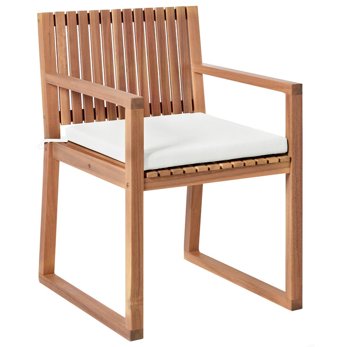 GARTENSTUHL 2er-Set und Sitzkissen zertifiziertes Akazienholz Cremeweiß Sassari II Premium - Hellbraun, Holz (54/80/59cm) - Beliani