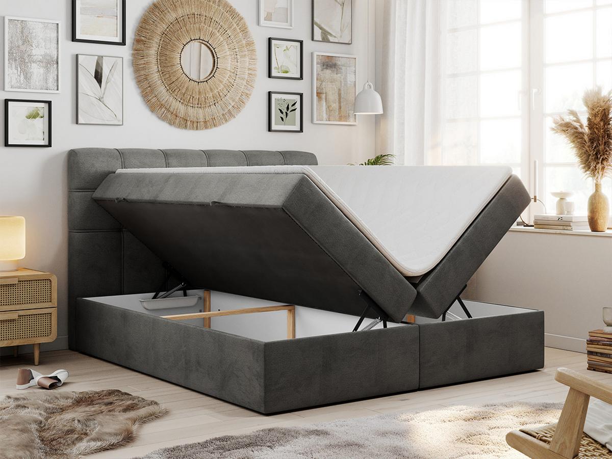 BOXBETT FAST 160/200 Dunkelgrau Velvet - H4 - Dunkelgrau, Holz/Textil (160/200cm) - MKS