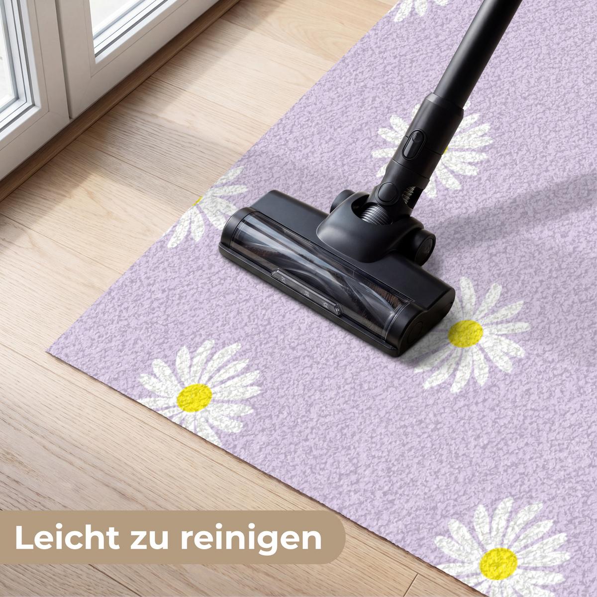 FUSSMATTE Gänseblümchen - Pastell - Weiß - Lila - Blumen Sauberlaufmatte 150x90 cm - Flieder, Kunststoff (150/0.4cm) - MuchoWow