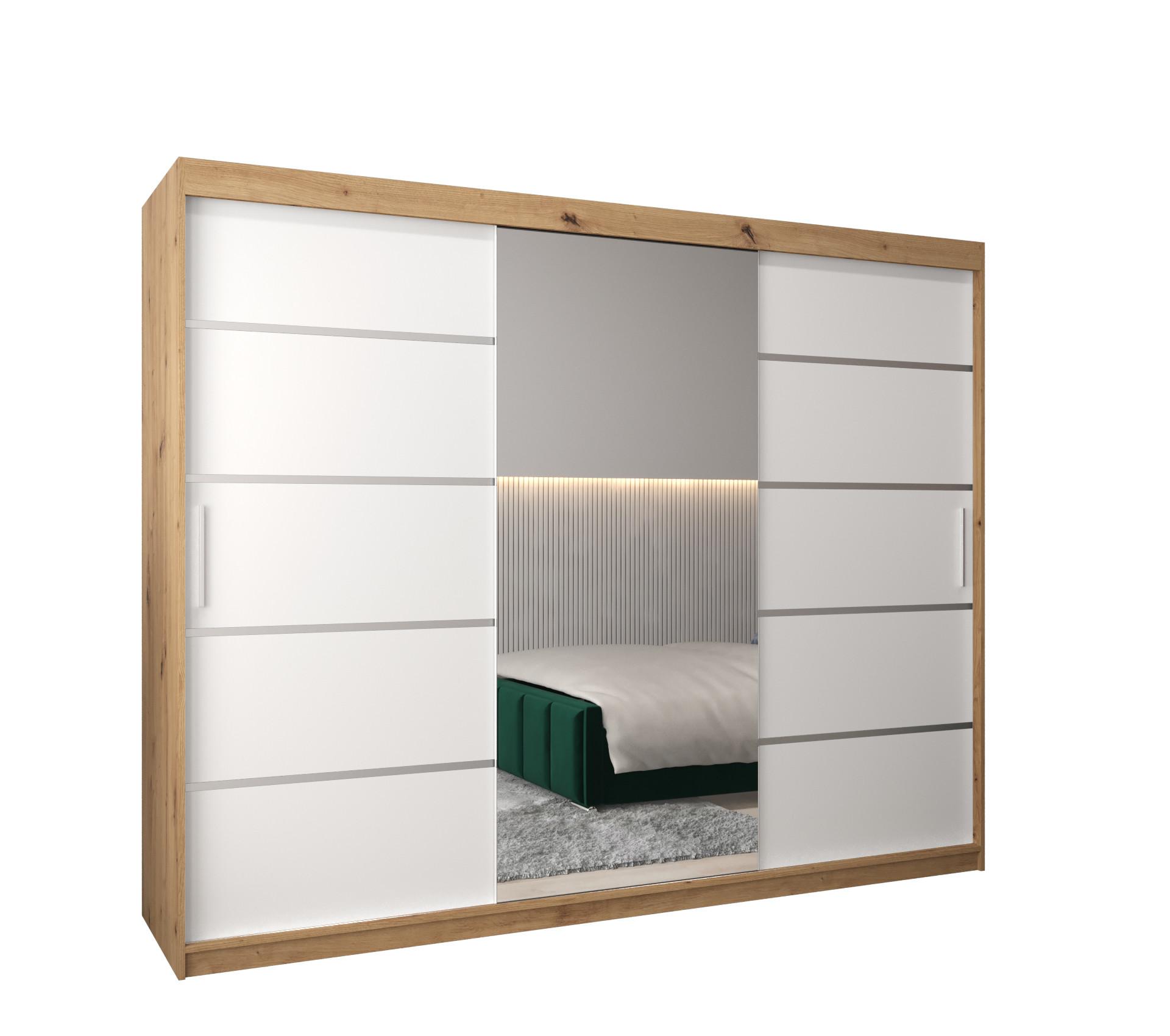 SCHWEBETÜRENSCHRANK 200/250/62 3-türig - Silberfarben/Weiß, Holz/Kunststoff (250/200/62cm) - MÖBEL KRYSPOL