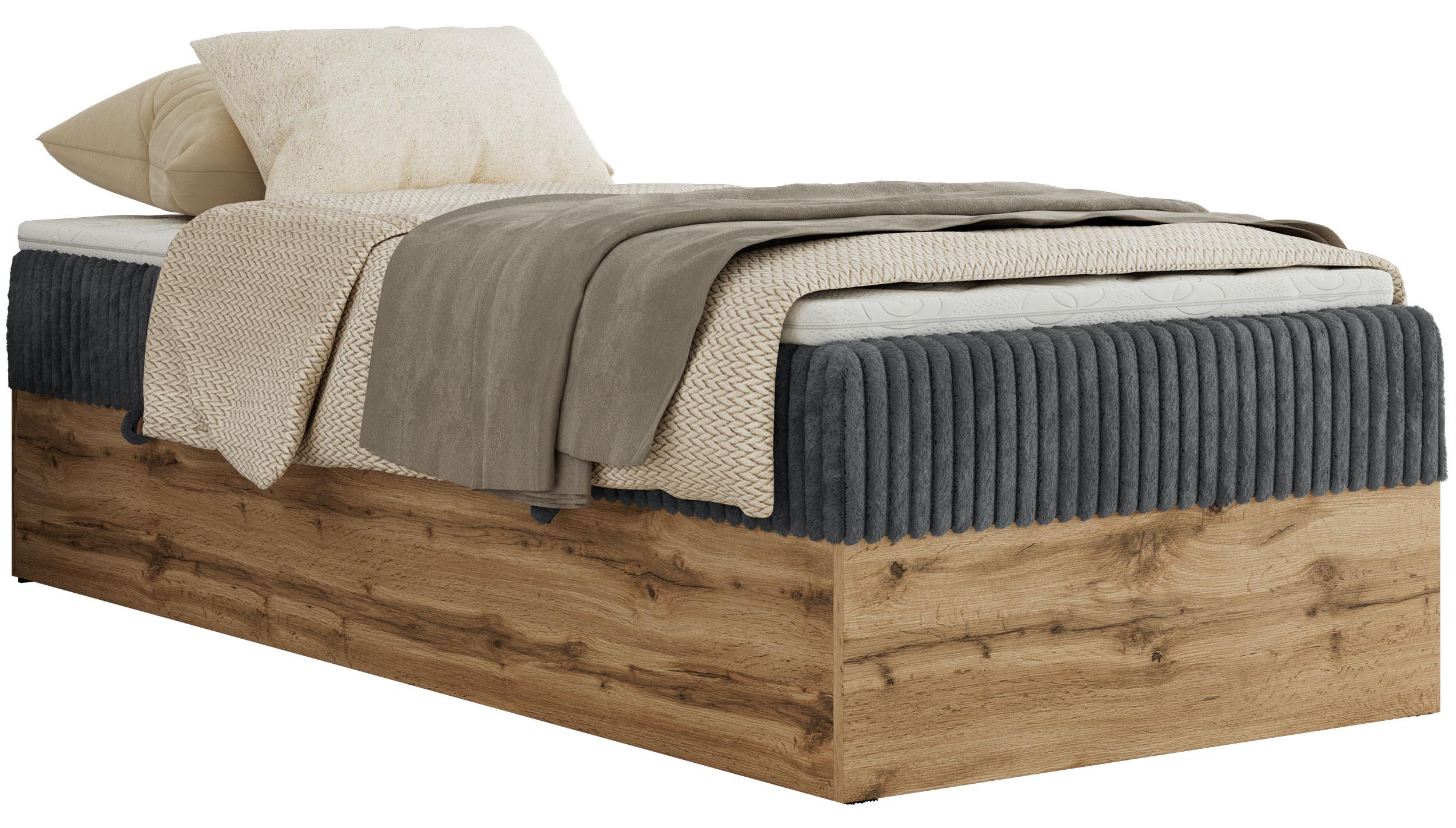 BOXBETT WOOD ZERO 90/200 - Grau Cord - H3 - Topper Visco - Grau, Textil (90/200cm) - MKS