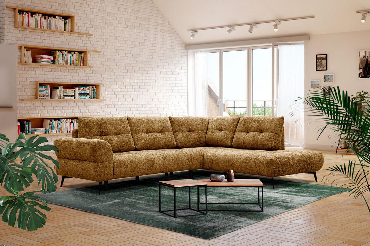 ECKSOFA SALVINI 5-Sitzer, dunkelgelb - Dunkelgelb/Schwarz, Holzwerkstoff/Textil (292/158cm) - Wozimo