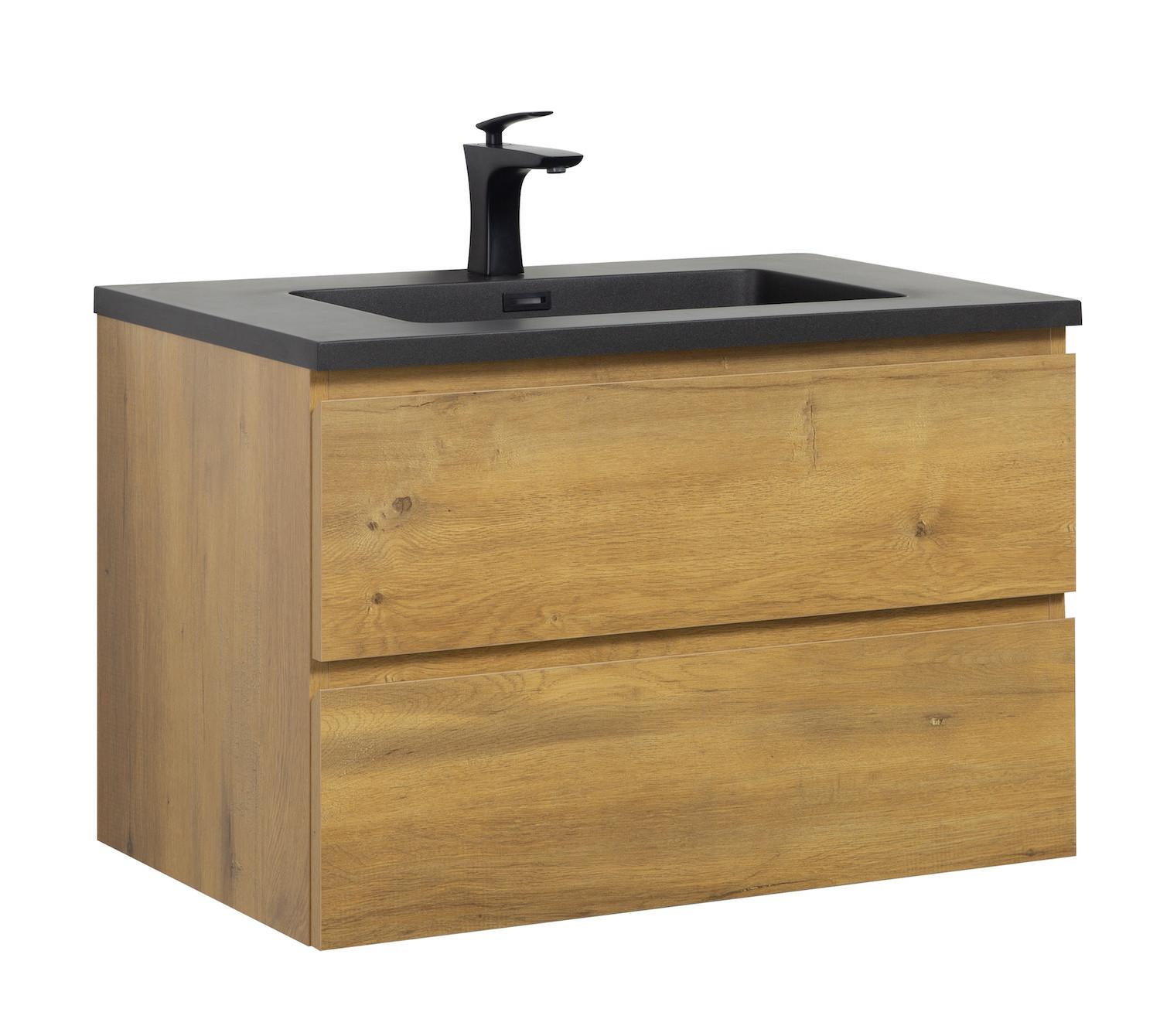 WASCHTISCHKOMBI Angela 2 Teile - Eiche Mit Schwarzem Waschbecken - 80 x 48 x 52 cm - Eichefarben/Schwarz, Holz (80/52/48cm) - Badplaats