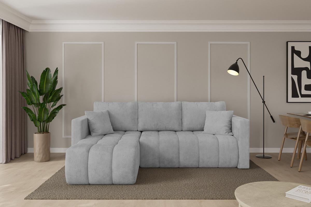 ECKSOFA mit Schlaffunktion Ottomane Links GARD-L 226x146x85 Grau Cord - Schwarz/Grau, Holzwerkstoff/Kunststoff (226/146cm) - ALTDECOR