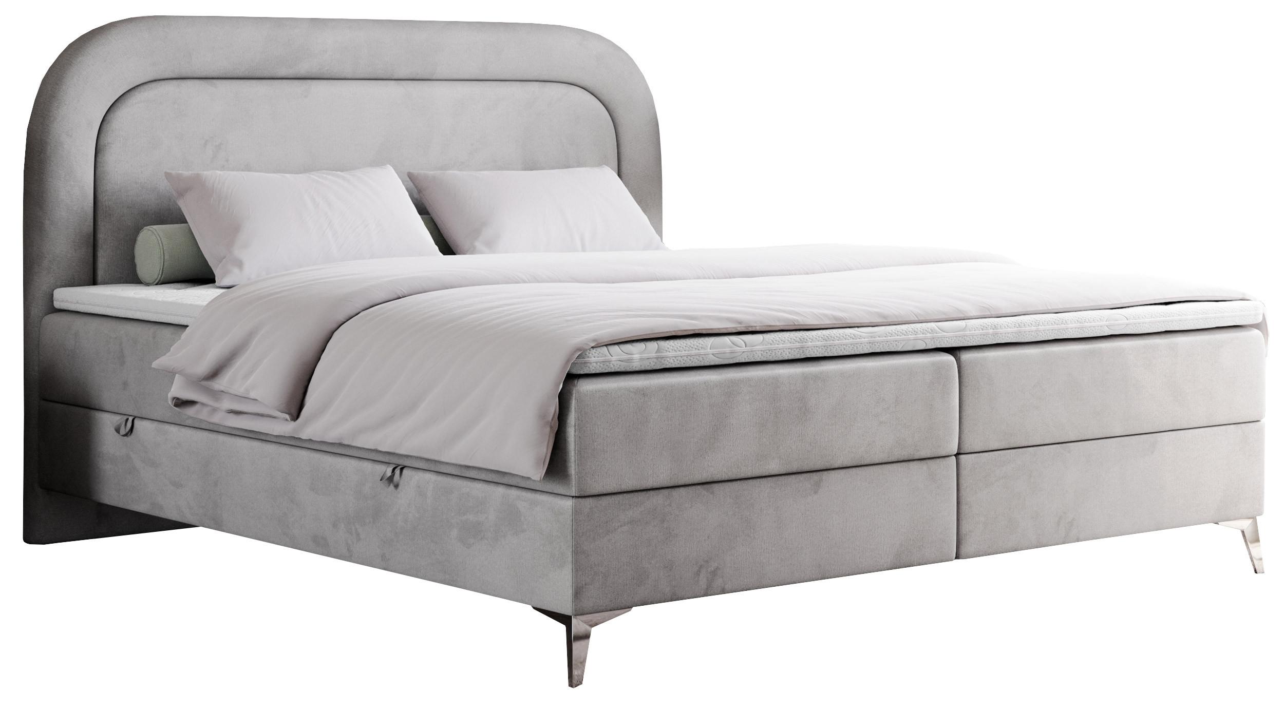 BOXBETT EIRA 120/200 Hellgrau Velvet - H3 - Silberfarben/Hellgrau, Holz/Textil (120/200cm) - MKS