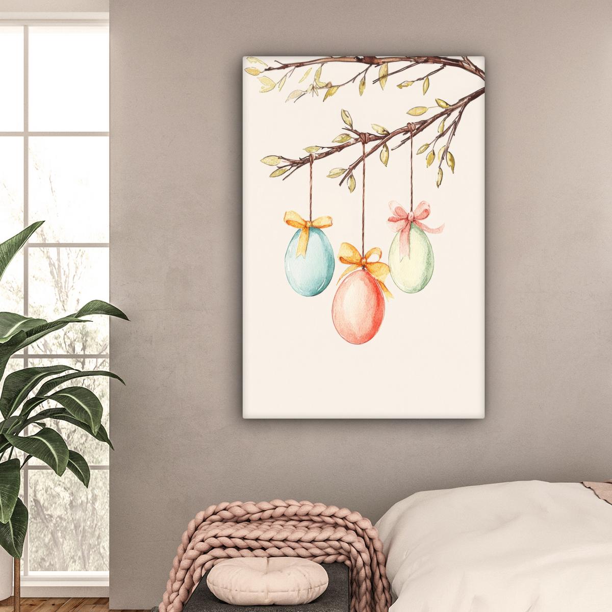 LEINWANDBILD Osterkuchen - Schleife - Eier Deko XXL 80x120 cm - Creme, Textil (80/120cm) - MuchoWow
