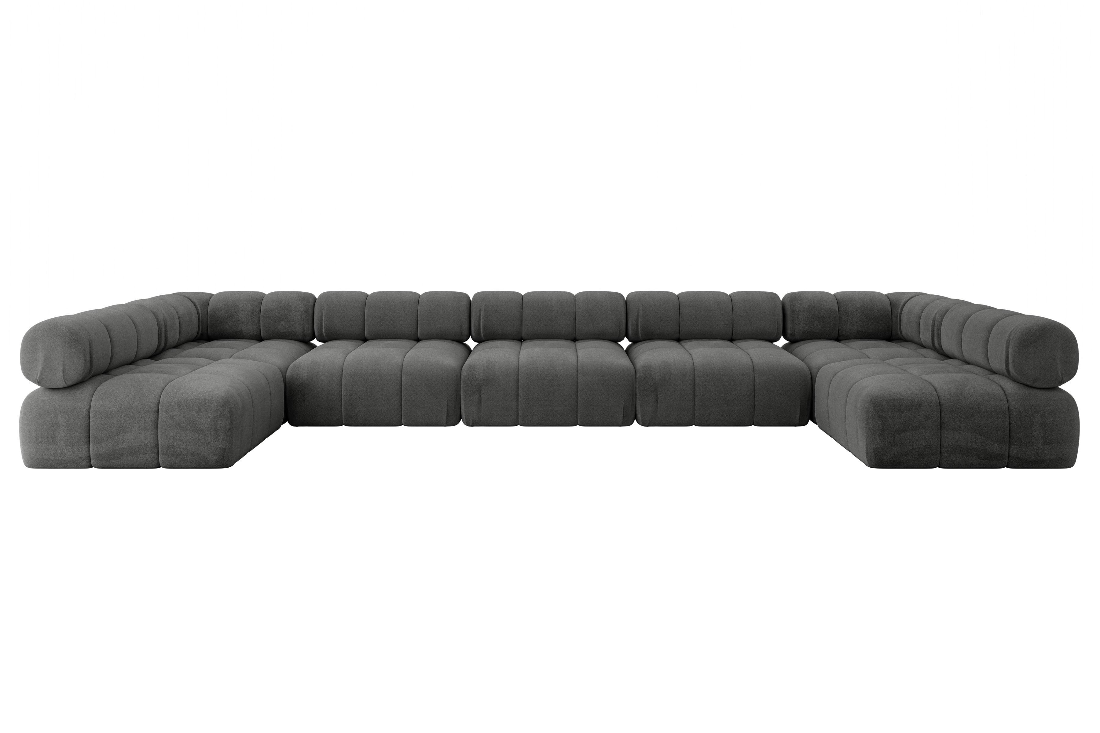 WOHNLANDSCHAFT modulares Sofa Garvo-U3 - 475x190x70 cm Dunkelgrau Velours - Schieferfarben/Dunkelgrau, Holzwerkstoff/Textil (475/70/190cm) - ALTDECOR