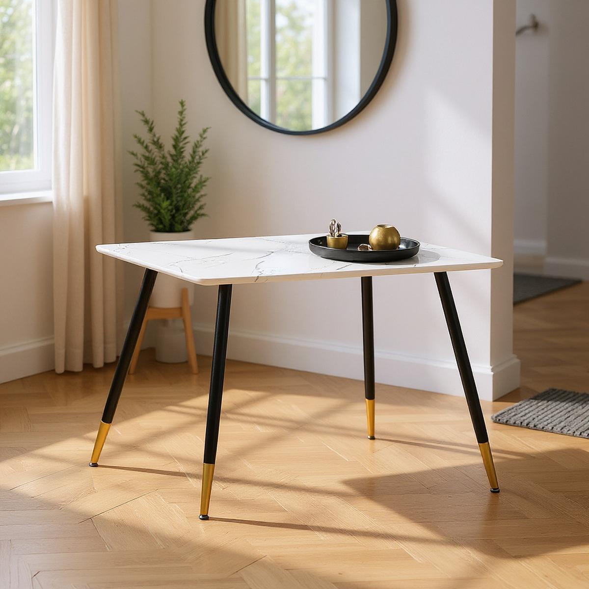 ESSTISCH 110/70/75 cm Rechteckige weiße Marmoroptik - Schwarz, Holz/Metall (70/110/75cm) - Urban Meuble