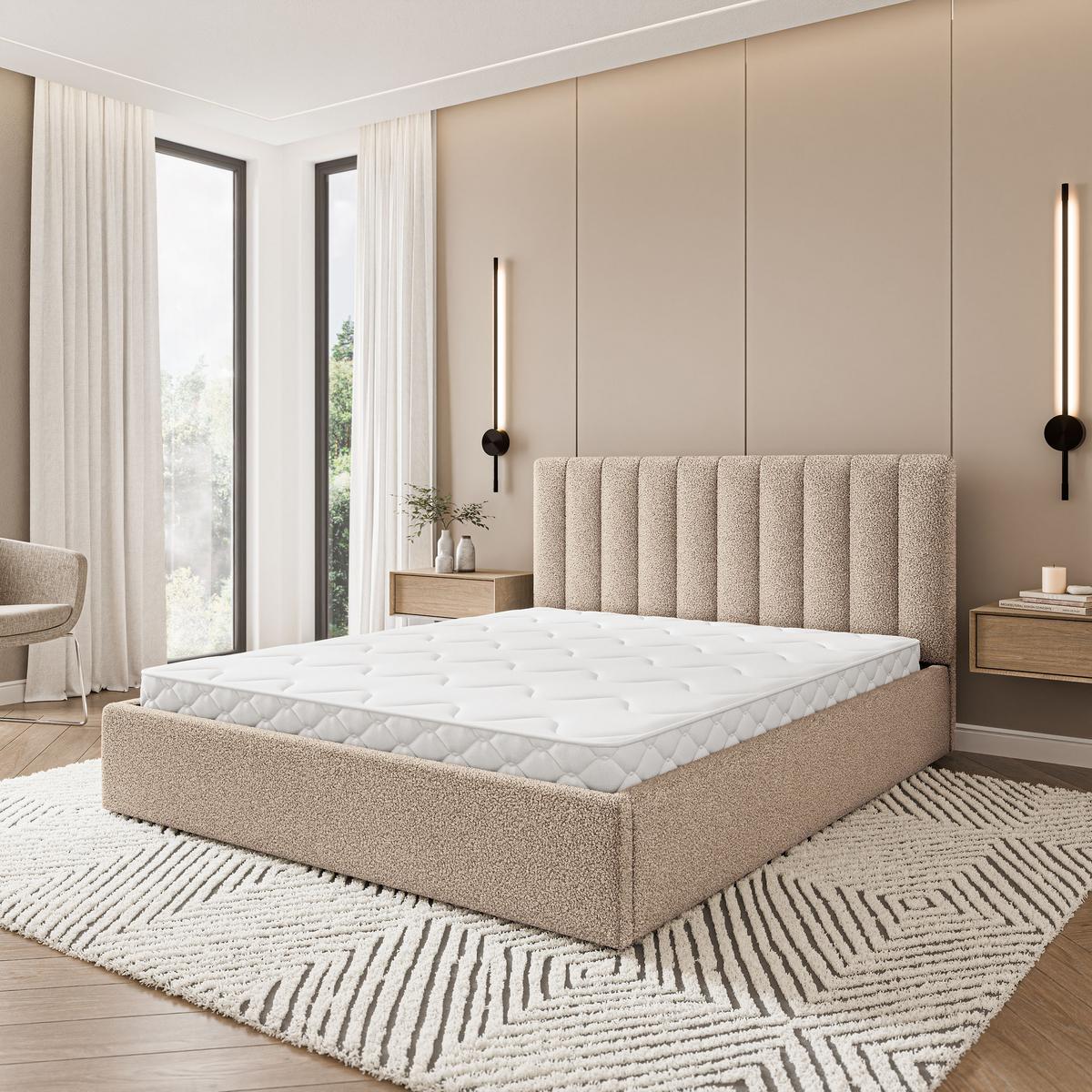 POLSTERBETT DEMERA Q 160x200 cm mit Bettkästen - Beige - Beige, Holz (160/200cm) - MASSENO