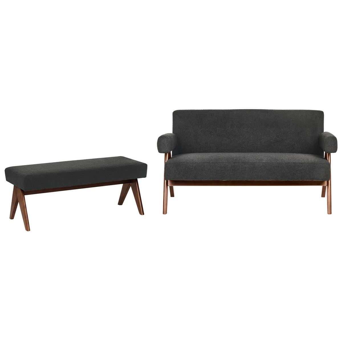 SOFA-SET Bouclé Schwarz/Dunkelbraun Tamre - Schwarz/Braun, Textil (148/79/78cm) - Beliani