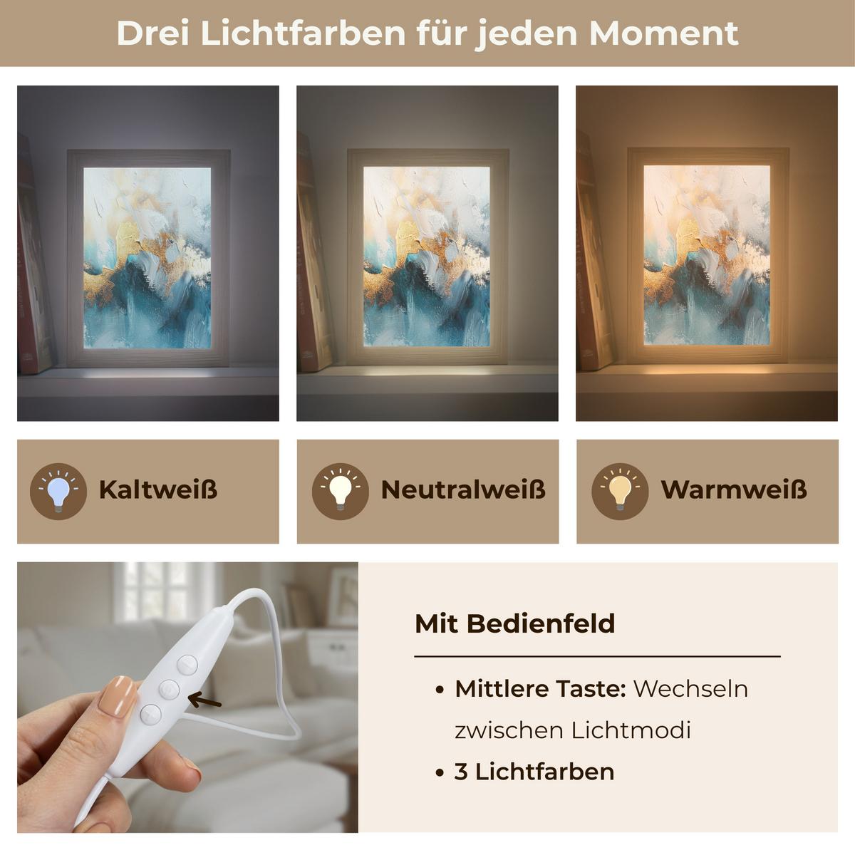 TISCHLEUCHTE Abstrakt - Kunst - Gold - Blau 15x20 cm - Aubergine, Holzwerkstoff (8/15/20cm) - OnlyWow
