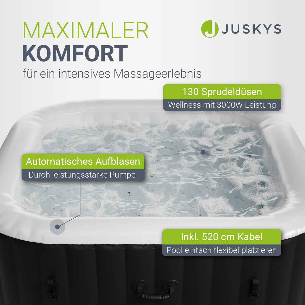 WHIRLPOOL SpaLuxe aufblasbar 185x185x65 cm schwarz/weiß - Schwarz, Kunststoff (185/65/185cm) - Juskys