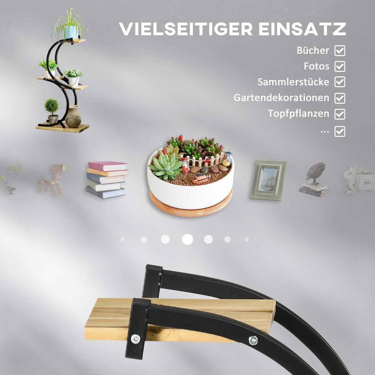 PFLANZENREGAL, Tannenholz, Eisen, Natur+Schwarz - Multicolor, Holz (25/91/46cm) - Outsunny