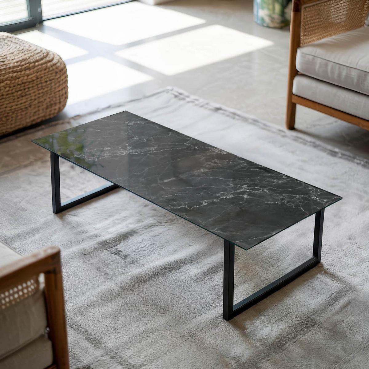 TISCHPLATTE 125x50 cm Marmormuster mit Adern - Schwarz, Glas (0.4/125/50cm) - TULUP