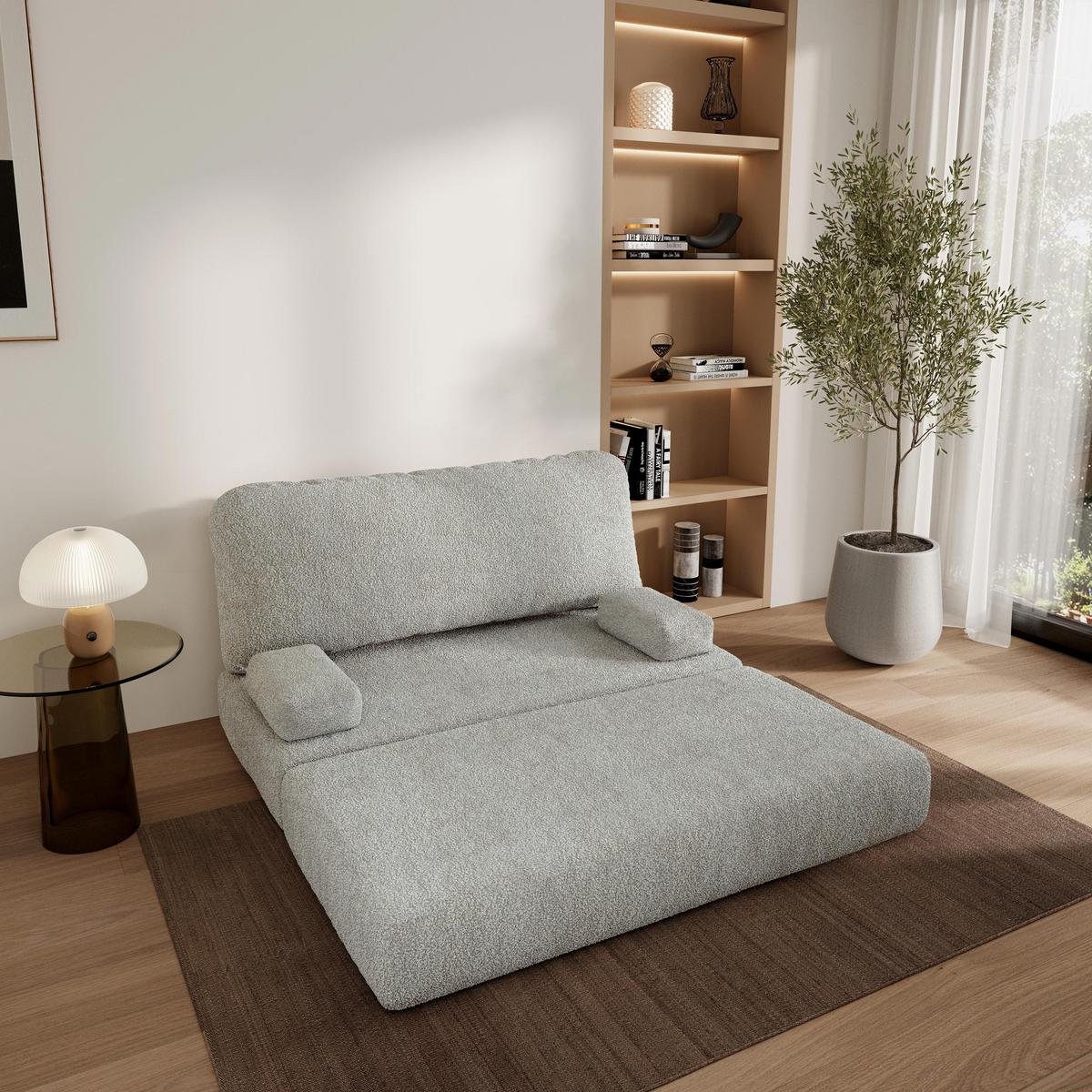 BETTSOFA KESTE aus Schaumstoff Bucle-Stoff Hellgrau Schlaffunktion - Hellgrau, Textil (140/86/60cm) - MASSENO
