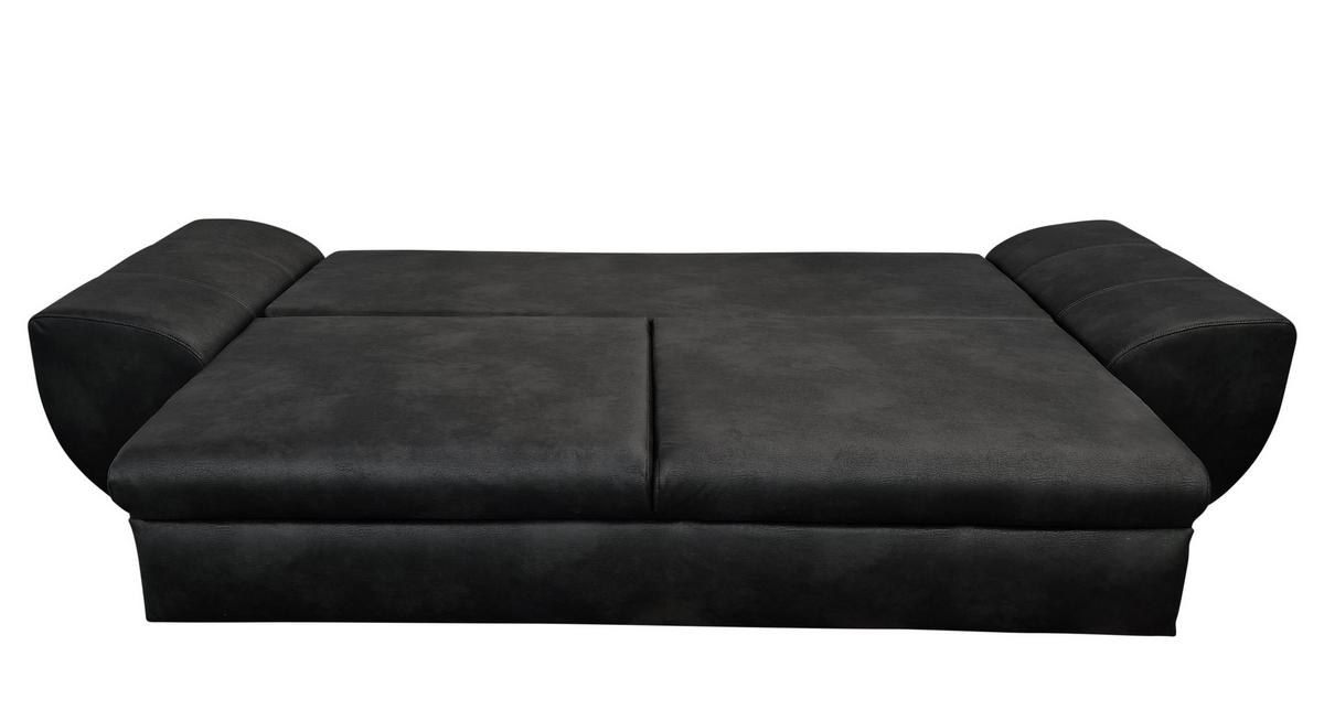 BIG-SOFA mit Schlaffunktion, Bettkasten, Wellenunterfederung B275/T98/H90 cm, Liegefläche 148x194 cm, Mikrofaser Leder-Optik Vintage Schwarz / 18010 - Schwarz, Kunststoff/Textil (275/90/98cm) - luma-home
