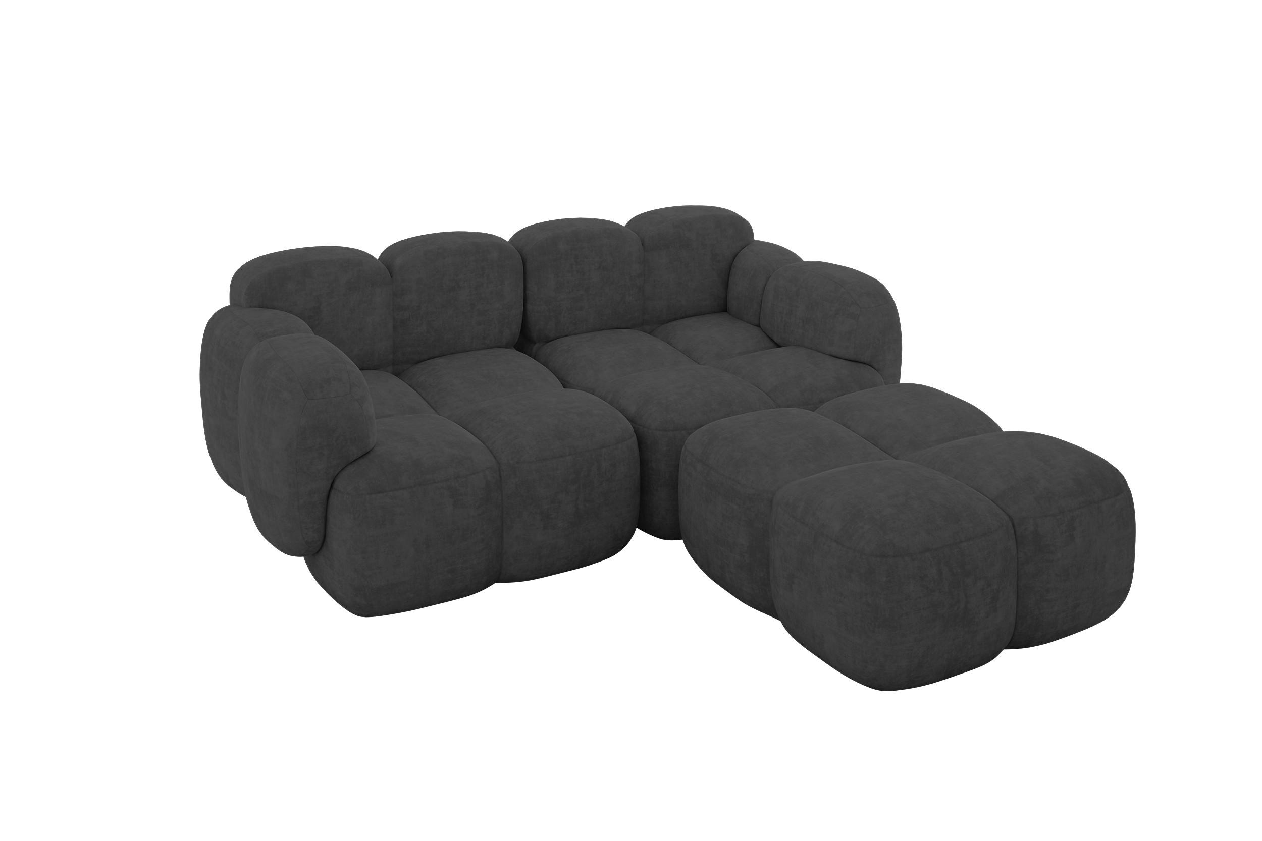 ECKSOFA modulares Sofa Rechts Miko-L1 214x205x75 Dunkelgrau Velours - Dunkelgrau/Schwarz, Holzwerkstoff/Kunststoff (214/205cm) - ALTDECOR