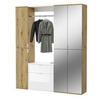 GARDEROBEN-SET Eiche, weiß Hochglanz 152 cm, Komplettset mit viel Stauraum - Chromfarben/Weiß Hochglanz, Glas/Holzwerkstoff (152/193/34cm) - Inn.Furn