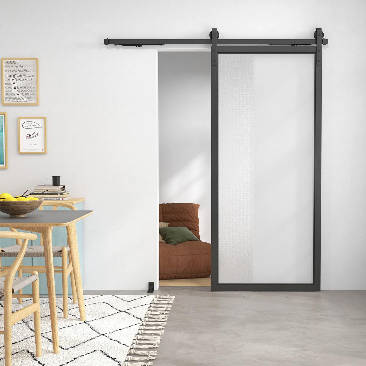 SCHIEBETÜREN-BESCHLAGSATZ, 183 cm Komplett-Set mit Schienen, Rollen, Anti-Sprung-Vorrichtungen, Türstopper, Schwarz - Schwarz, Metall (0.5/4/183cm) - HOMCOM