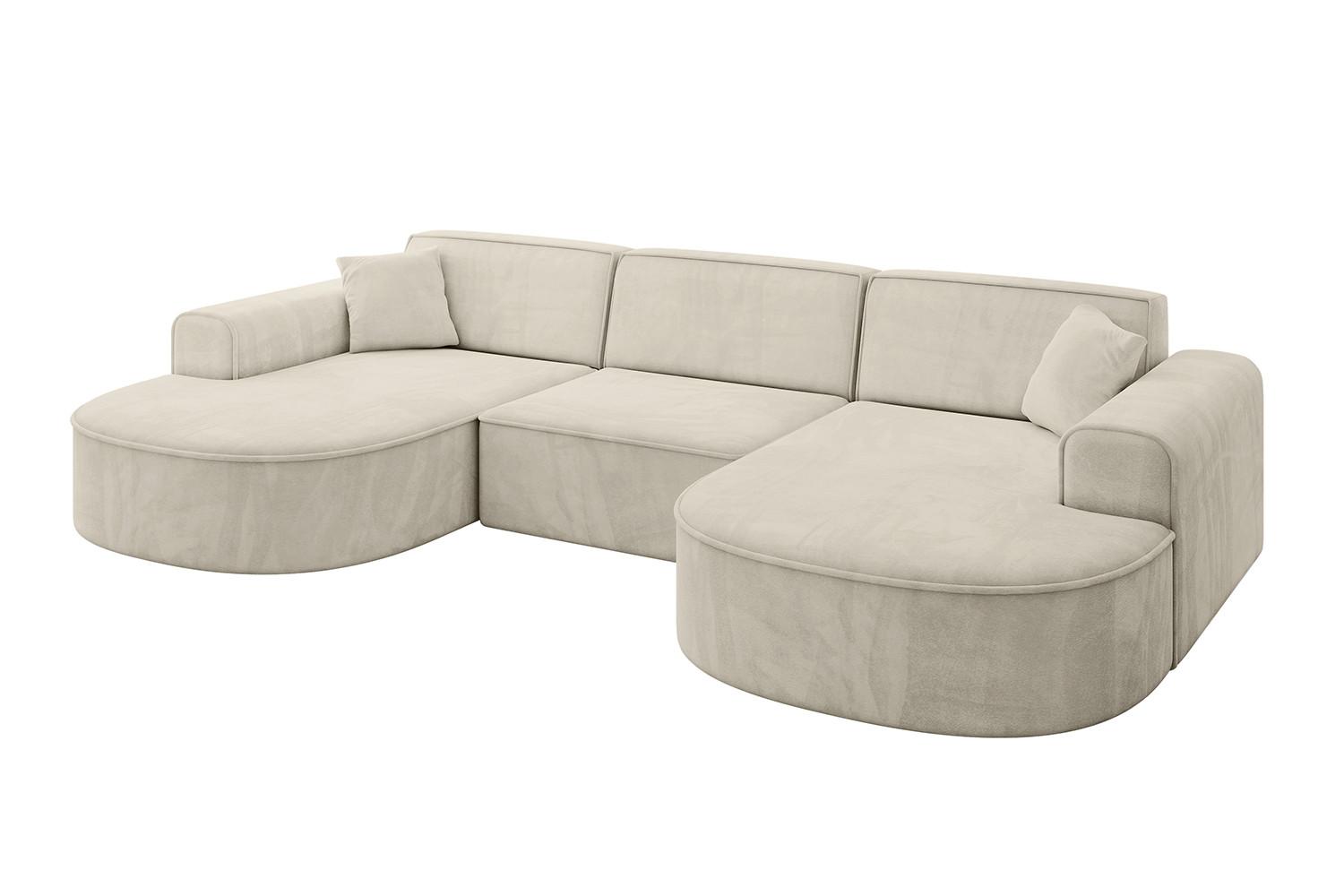 WOHNLANDSCHAFT MARI-U1 - 303x171x79 cm Ecru Velours - Ecru/Schwarz, Holzwerkstoff/Kunststoff (303/79/171cm) - ALTDECOR