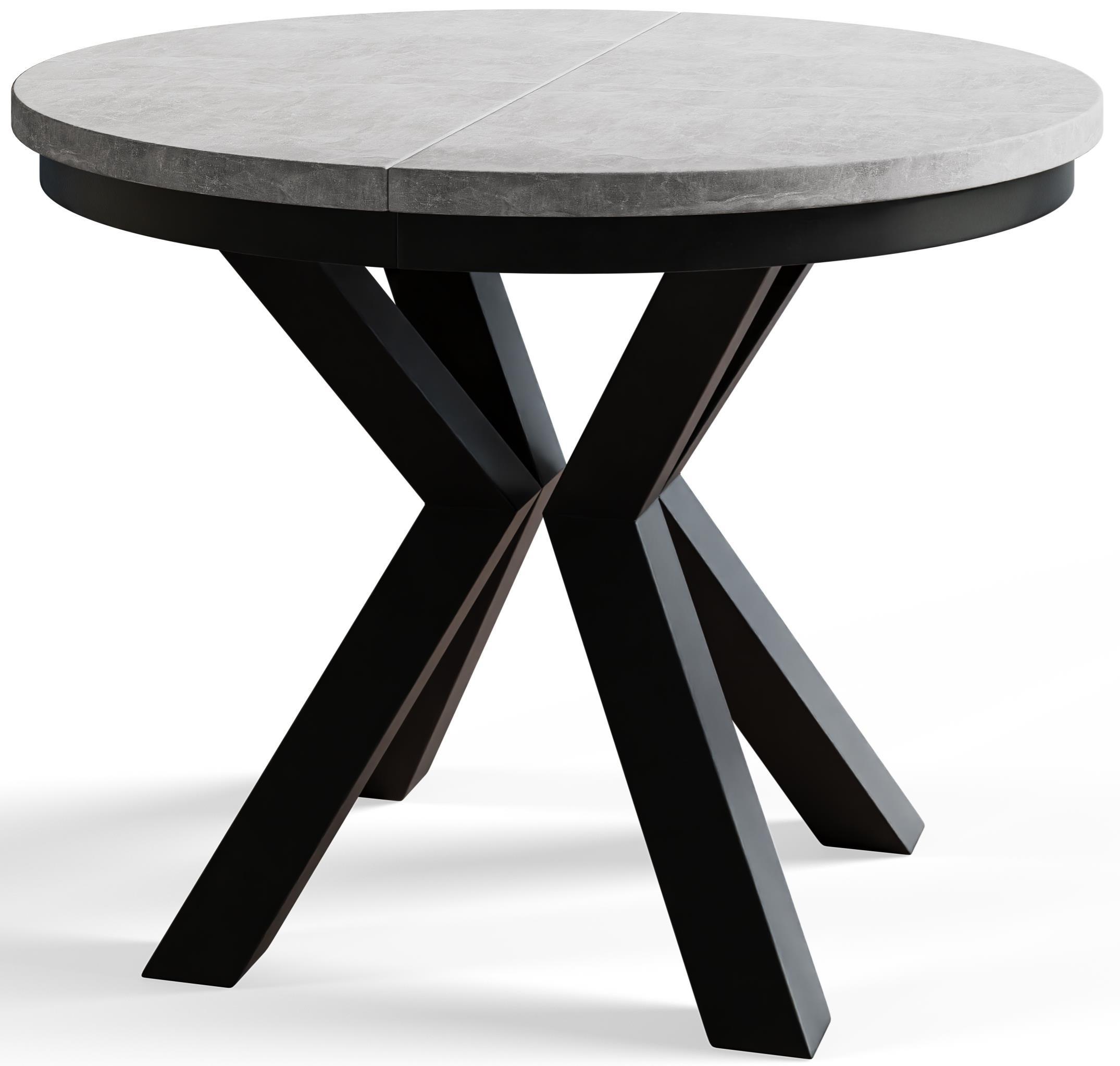 RUNDER Esszimmertisch LOFT, ausziehbarer Tisch Durchmesser: 100 cm/180 cm, Wohnzimmertisch Farbe: Grau, mit Metallbeinen in Farbe Schwarz - Schwarz/Grau, Holzwerkstoff (100/100/76cm) - Alpi-Möbel