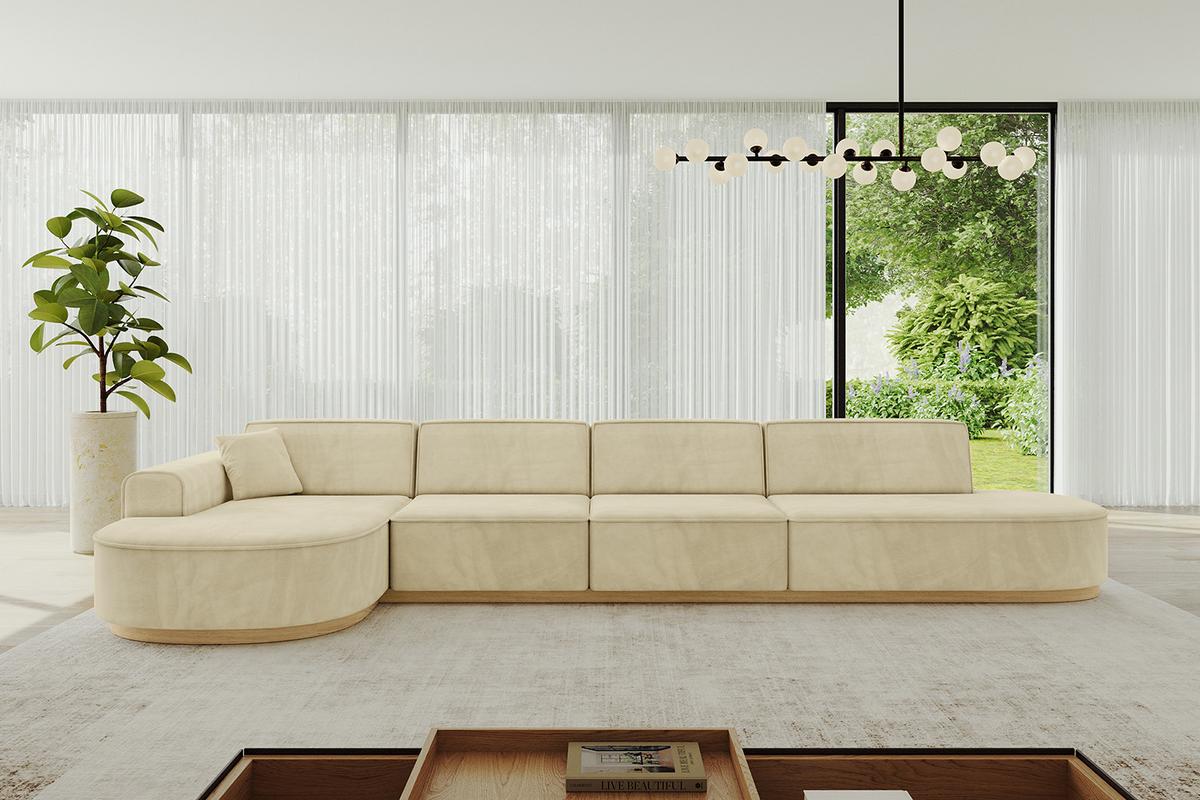 ECKSOFA Ottomane Links MARI-L3-v2 - 413x171x83 cm Beige Velours - Beige, Holzwerkstoff/Textil (413/171cm) - ALTDECOR