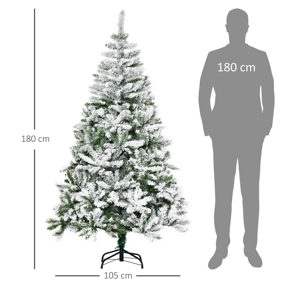 KÜNSTLICHER WEIHNACHTSBAUM mit Kunstschnee, Indoor 180 cm - Grün, Kunststoff/Metall (180cm) - HOMCOM