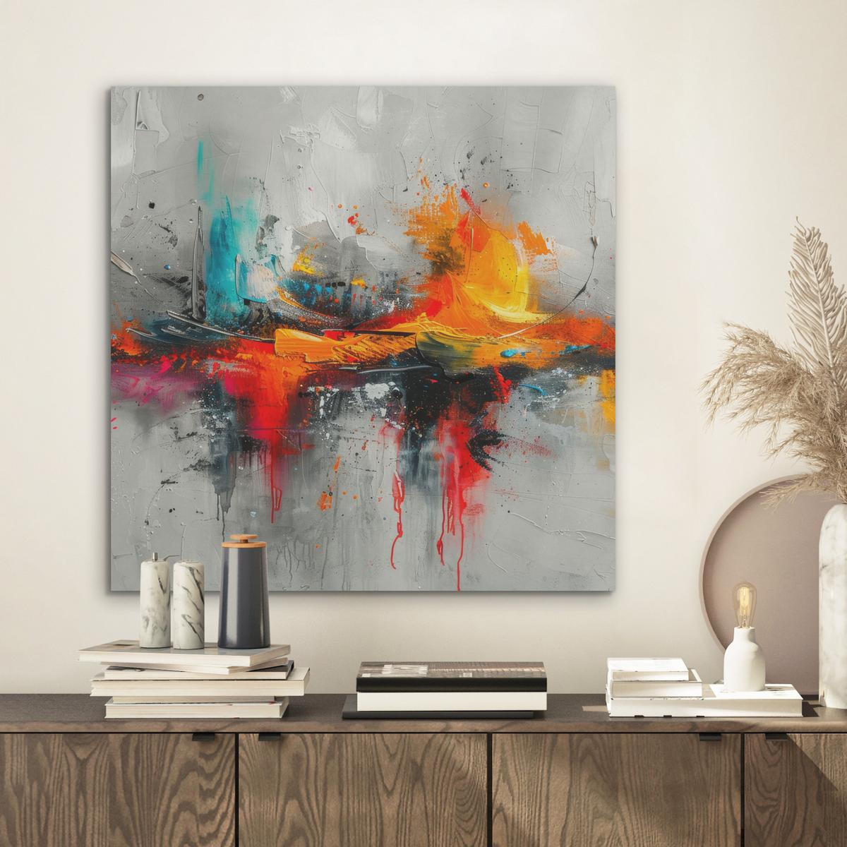 AKUSTIKBILD Moderne Kunst - Orange - Grau - Abstrakt Wandbilder 60x60 cm - Hellgrau, Kunststoff (60/60/0.9cm) - MuchoWow