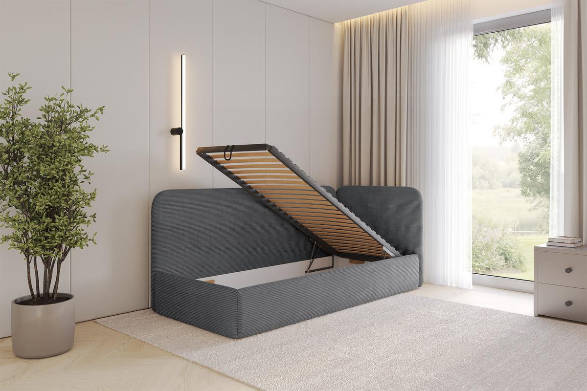 EINZELLBETT Jugendbett mit Bettkasten und Matratze H3/H4, Links - ELSY 80x200 Dunkelgrau - Graphitfarben, Holzwerkstoff/Textil (80/200cm) - ALTDECOR