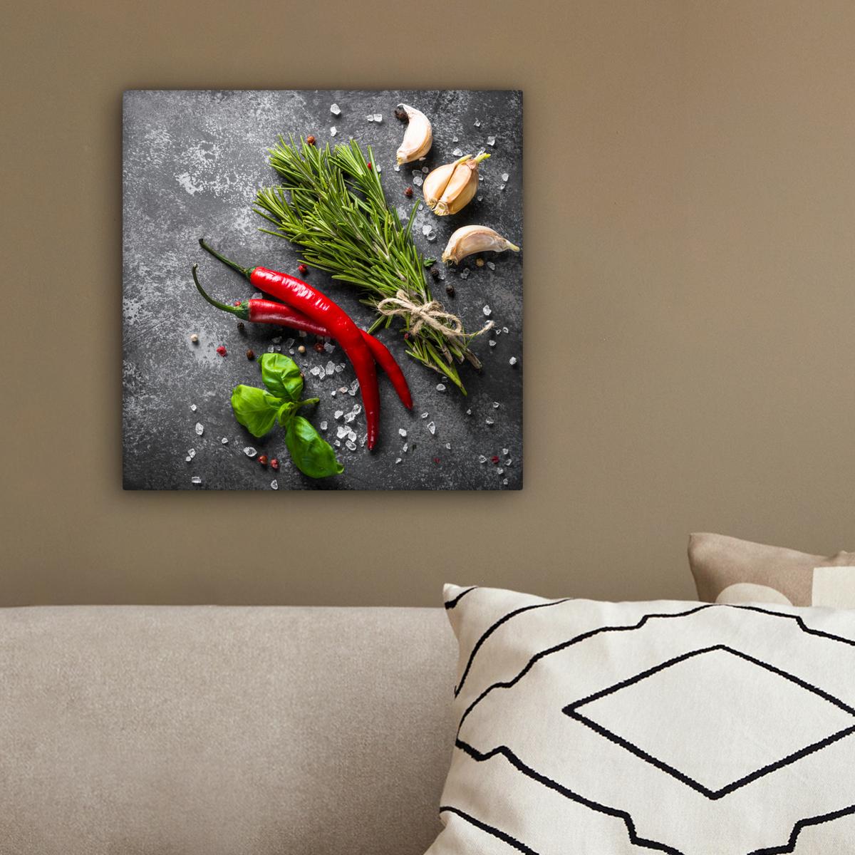 LEINWANDBILD Pfeffer - Kräuter - Gewürze - Beton Deko Wohnzimmer 20x20 cm - Dunkelgrau, Textil (20/20cm) - MuchoWow