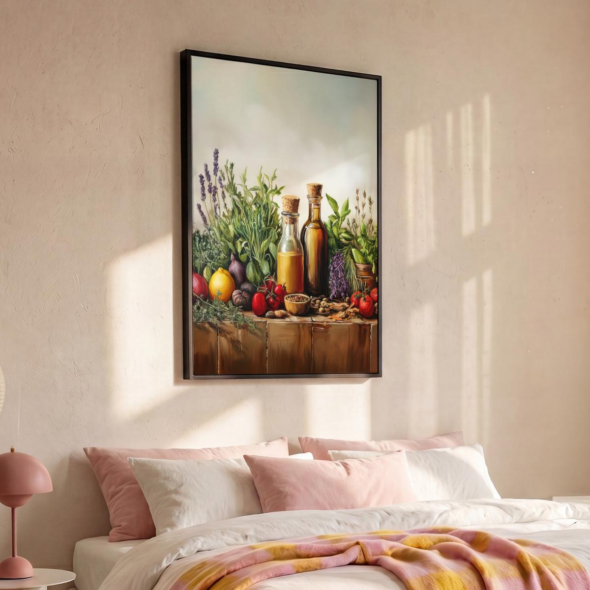 LEINWAND Bilder mit Rahmen - Stilleben - Kräuter - Gewürze - Früchte - Farbenfroh - 80x120 - Grün, Textil (80/120cm) - MuchoWow