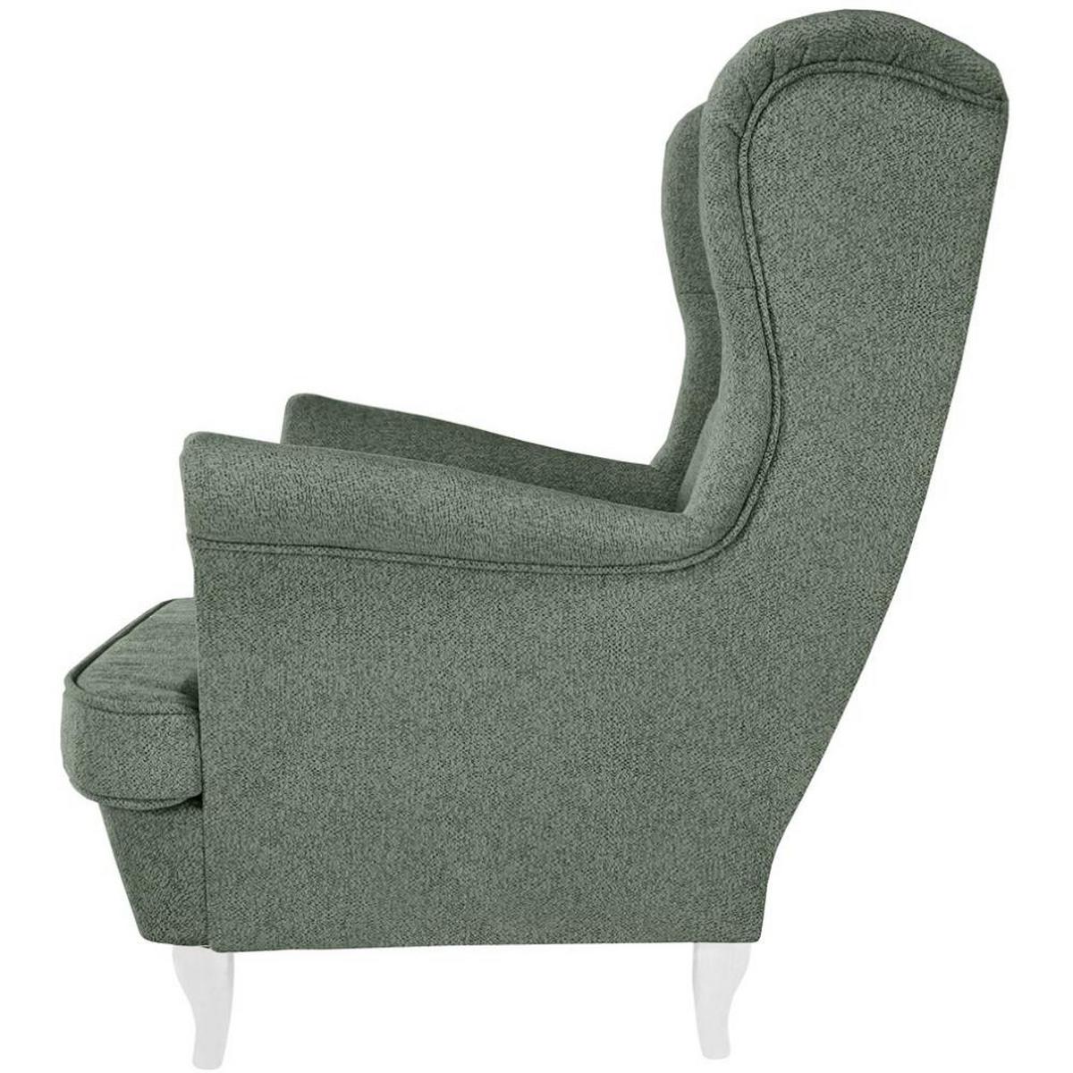 CHESTERFIELD-SESSEL Falco grün mit Weiß Holzbeinen - Weiß/Grün, Holz/Textil (82/102/92cm) - Beautysofa