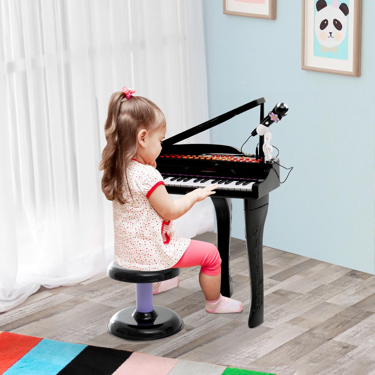 KINDER Klavier Piano Keyboard Musikinstrument MP3 USB 37 Tasten mit Hocker - Schwarz, Kunststoff (39/69/48cm) - HOMCOM
