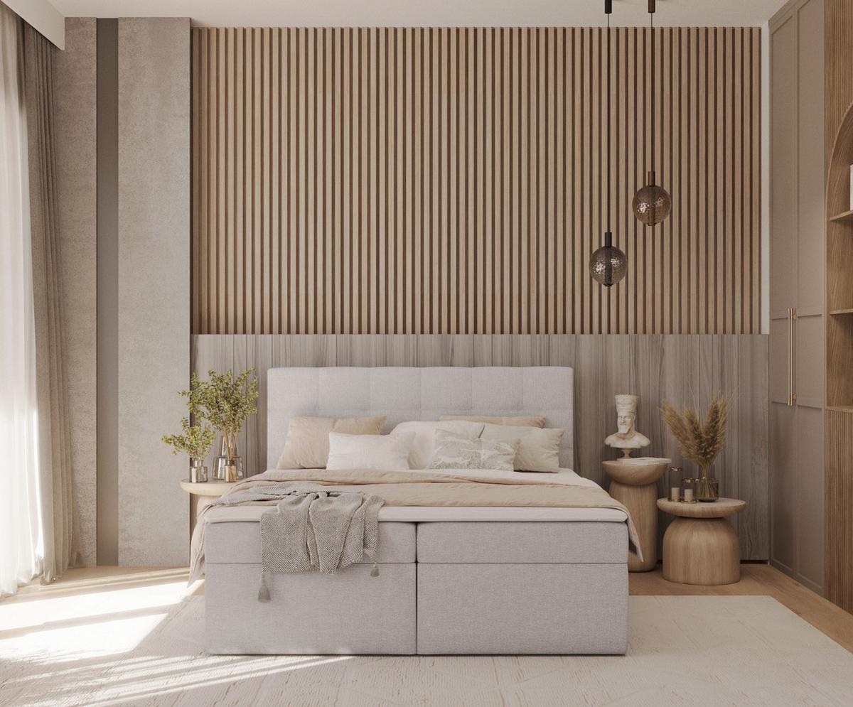 BOXBETT Lean 160/200 cm Graubeige im Megan Stoff - Schwarz/Grau, Holz/Holzwerkstoff (160/200cm) - AltaBeds